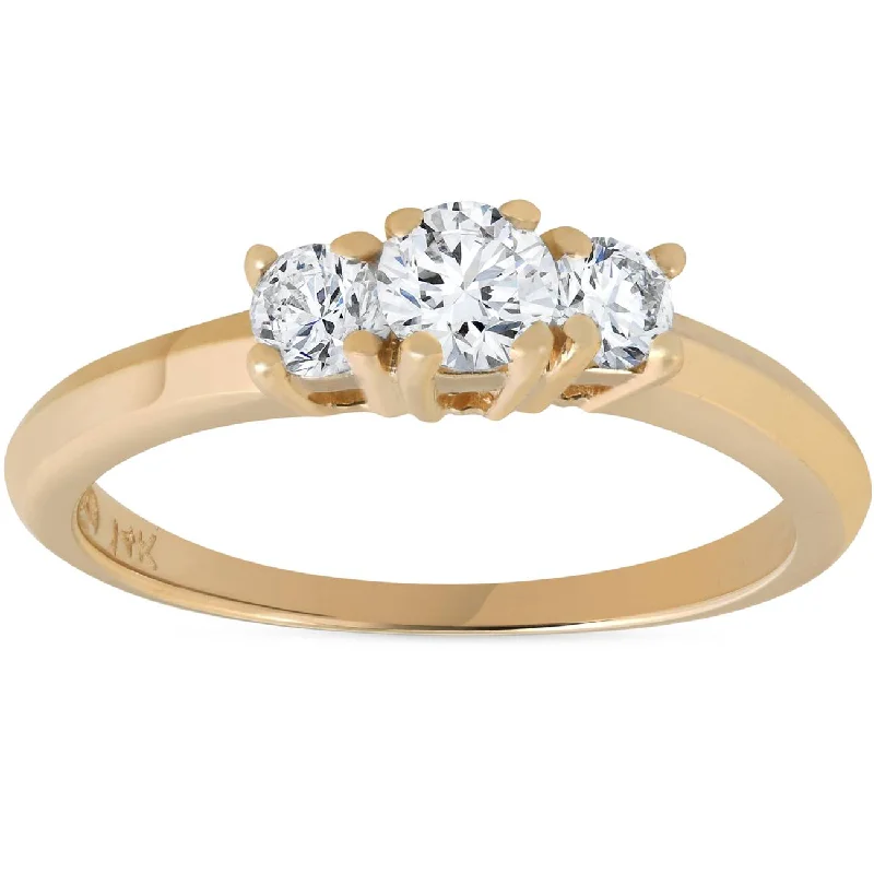 fashion statement ring for women -1/2ct Three Stone Diamond Engagement Ring 14K Yellow Gold