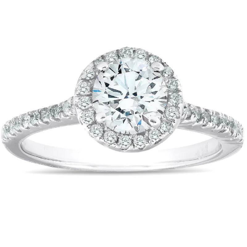 crystal ring for women -1 3/8ct Diamond Halo Engagement Ring 14K White Gold