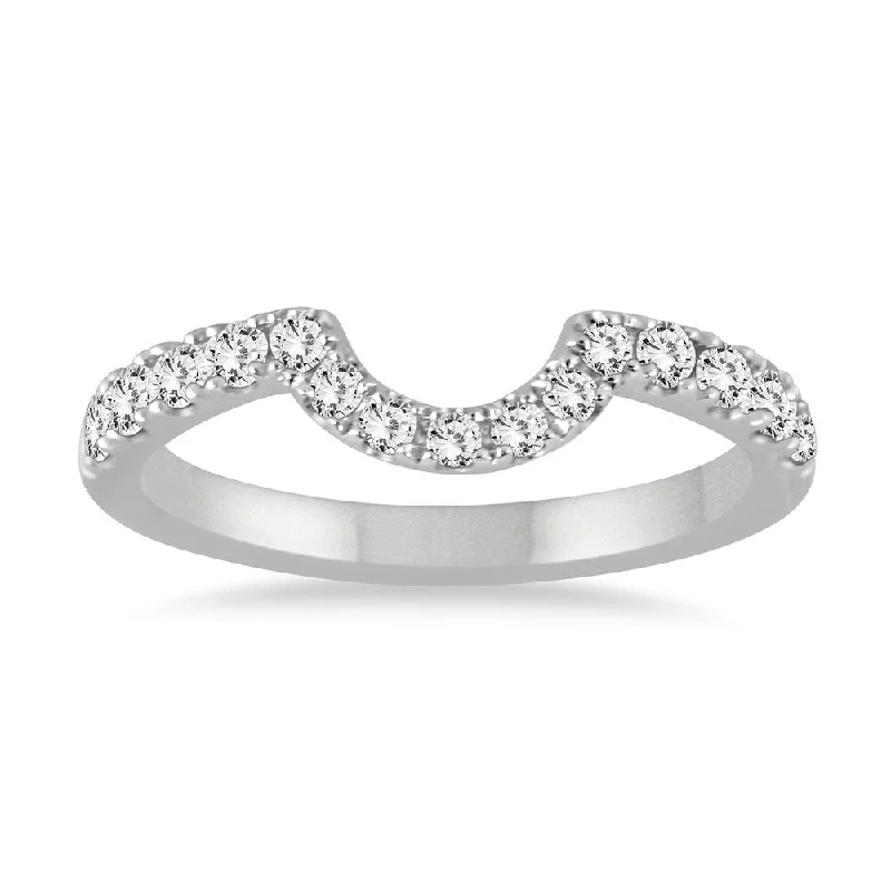 bold statement ring for women -1/3 Carat TW CURVED DIAMOND WEDDING BAND IN 14K WHITE GOLD