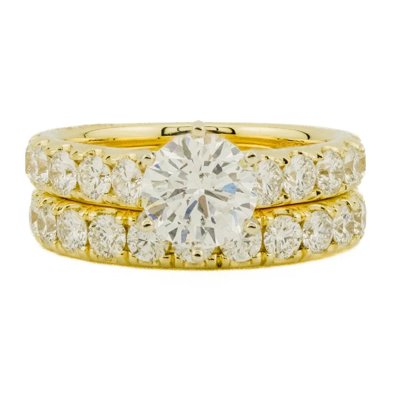 initial ring for women -1.31 Round Diamond w/ Diamond Accents Bridal Wedding Set in 18K Yellow Gold - Size 7