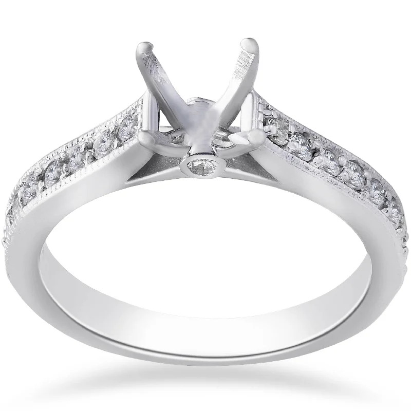 adjustable ring for women -1/3ct Diamond Engagement Semi Mount Ring 14K White Gold