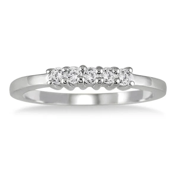 simple engagement ring for women -1/4 Carat TW 5 Stone Diamond Wedding Band in 10K White Gold