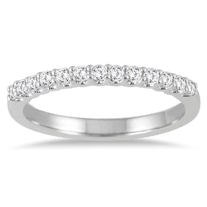 silver stacking rings for women -1/4 Carat TW Diamond Wedding Band in 14K White Gold