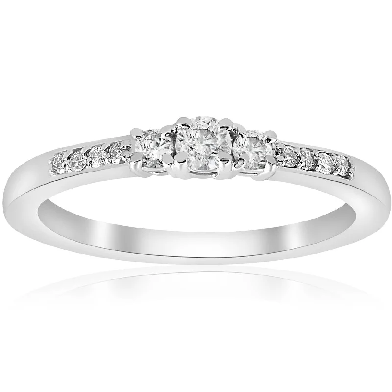 unique wedding band for men -1/4ct Three Stone Round Diamond Engagement Ring 14K White Gold