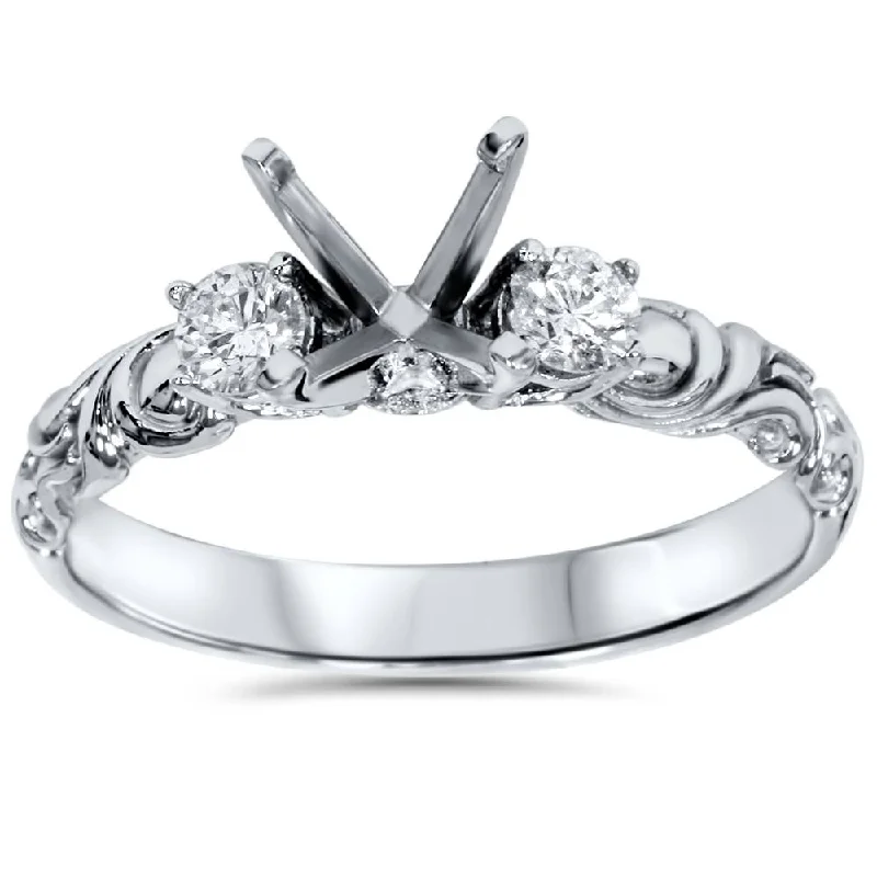 zodiac sign ring for women -1/4ct Vintage Style Engagement Ring Setting 14K White Gold