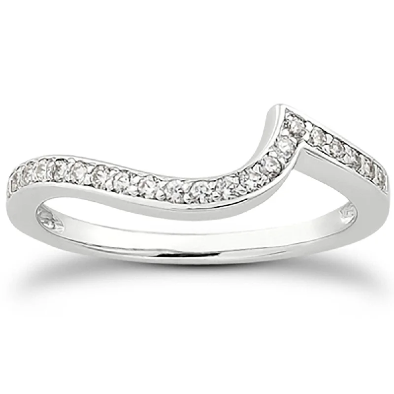 boho style ring for women -1/5 Carat TW Carat Diamond Curved Wedding Band in 14K White Gold