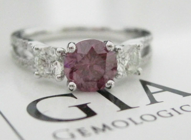 promise ring for girlfriend -1.54 TCW GIA Round Fancy Color Purple Pink Diamond Solitaire Engagement Ring 18k