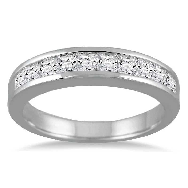 sterling silver ring for men -1 Carat TW Channel Set Princess Diamond Band in 14K White Gold