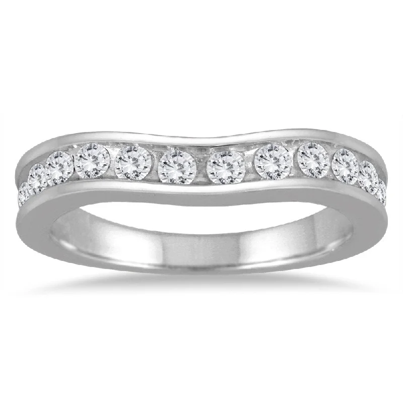 silver band ring for men -1 Carat TW Diamond Channel Set Curved Band in 14K White Gold