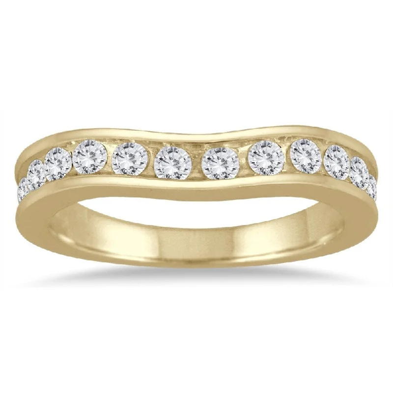 heart shaped ring for women -1 Carat TW Diamond Channel Set Curved Band in 14K Yellow Gold