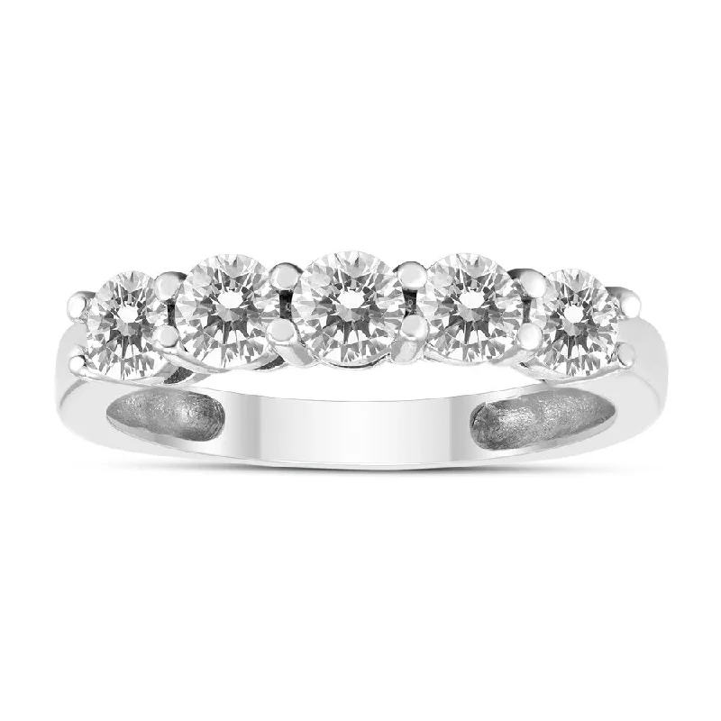 stackable rings for women -1 Carat TW Five Stone Genuine Round Diamond Wedding Anniversary Ring 14K White Gold