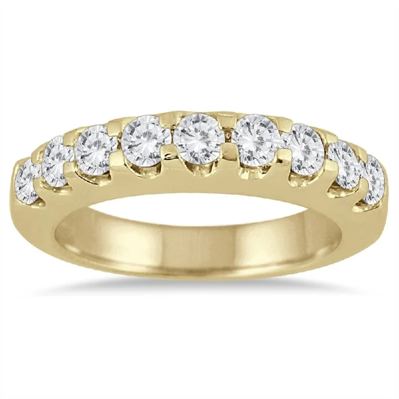 men’s signet ring with engraving -1 Carat TW Nine Stone Diamond Wedding Band in 10K Yellow Gold