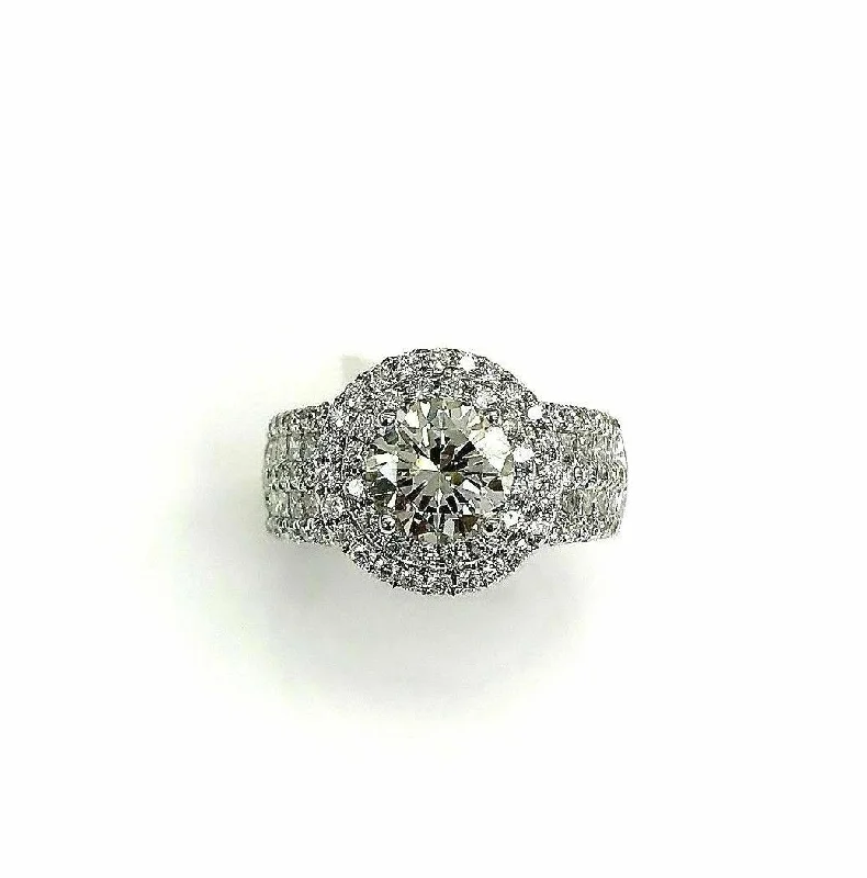 halo diamond ring for women -$15,355 Retail 2.88 Carats EGLUSA Round Brilliant Diamond Halo Engagement Ring