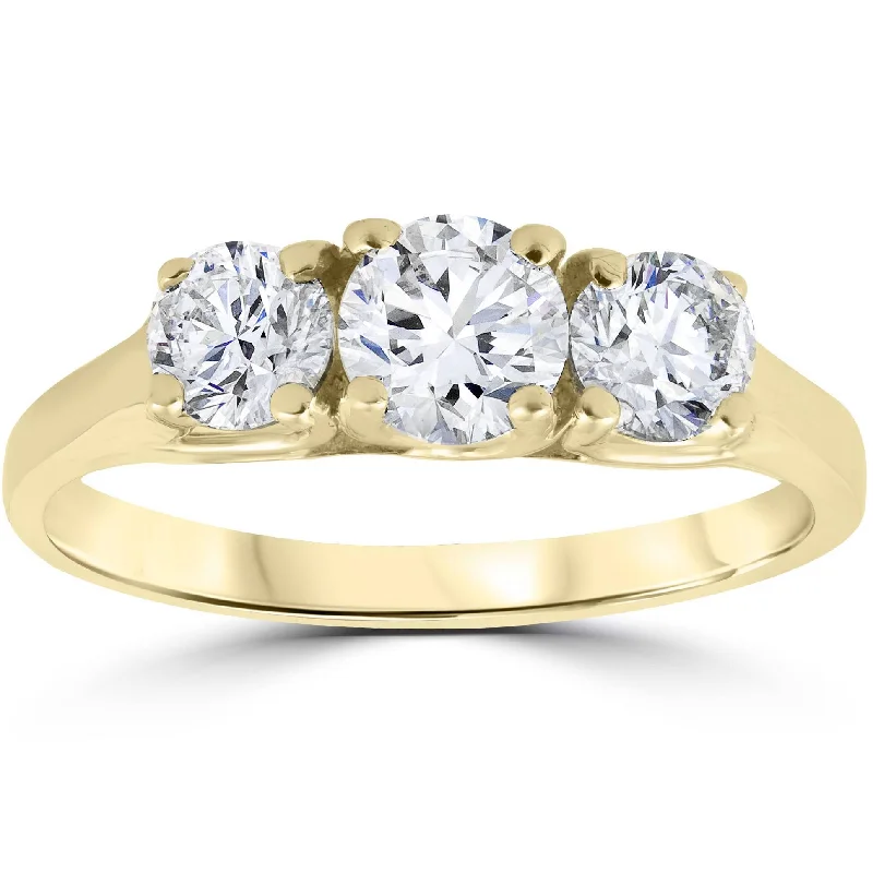 matching couple rings for anniversary -1ct 3-Stone Diamond Engagement Ring 14K Yellow Gold