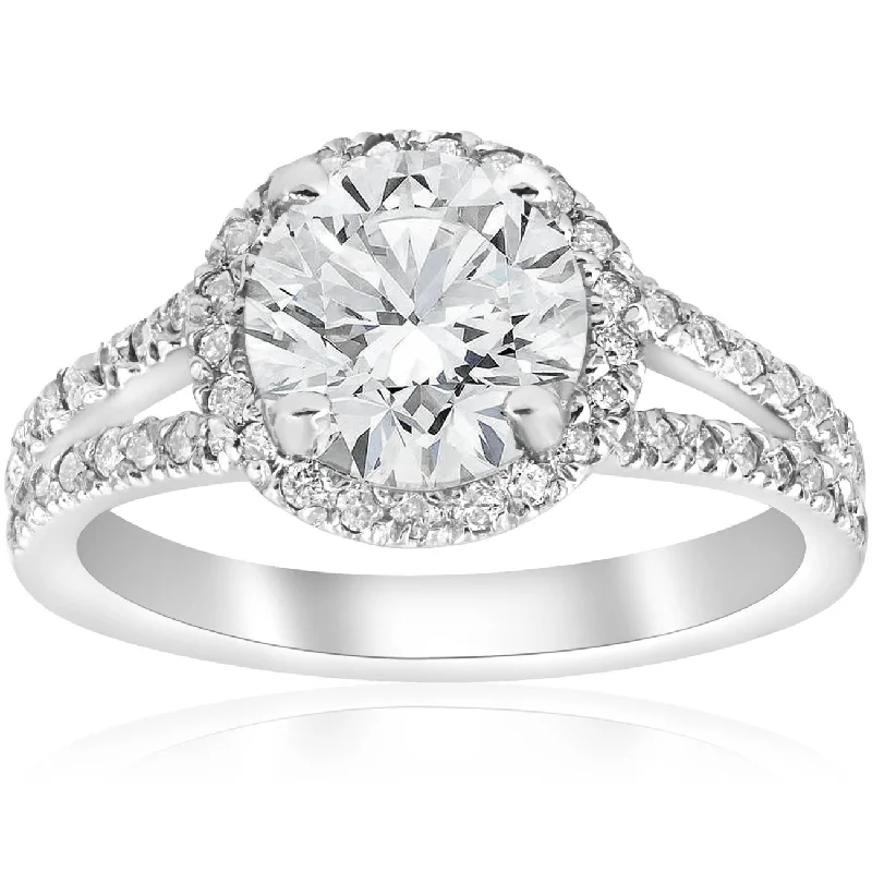 unique wedding band for men -2 1/2ct Halo Diamond Engagement Ring Split Shank Pave Enhanced 14k White Gold