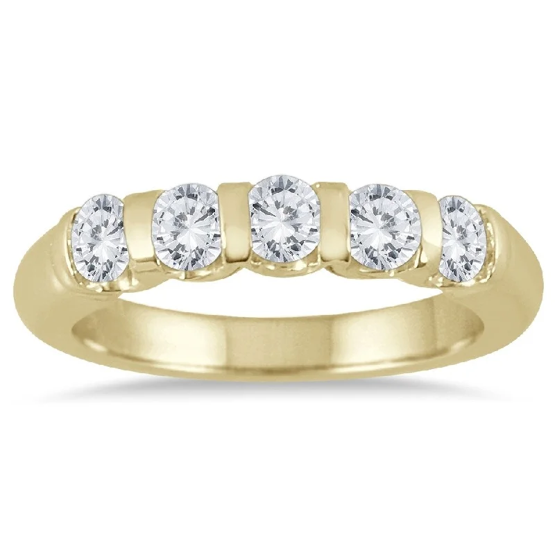 gold band ring for men -3/4 Carat TW Five Stone Diamond Wedding Band in 14K Yellow Gold