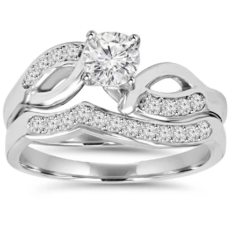 matching wedding bands for couples -3/4CT Diamond Engagement Wedding Ring Set 10K White Gold