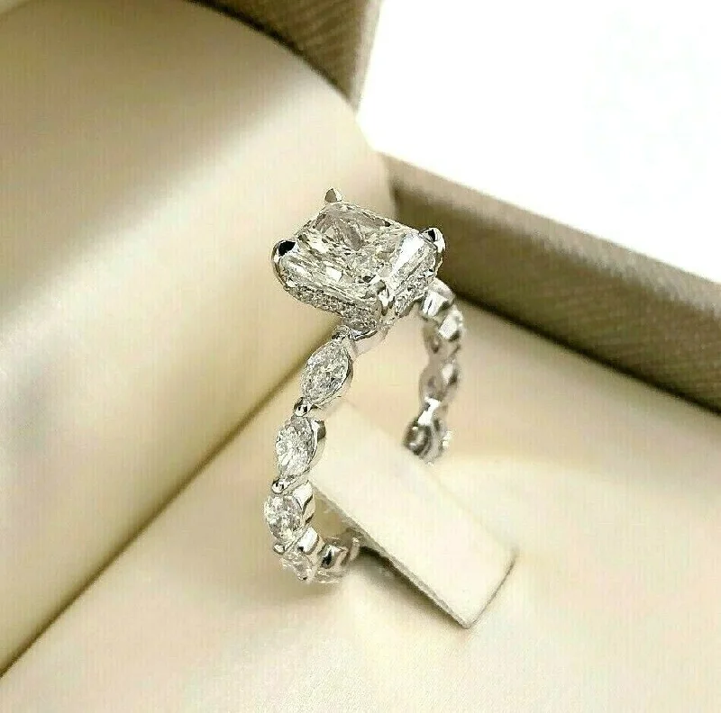 statement cocktail ring for women -3.54 Carats Radiant Cut GIA F Color Under Halo Engagement Ring Center 2.01Carats