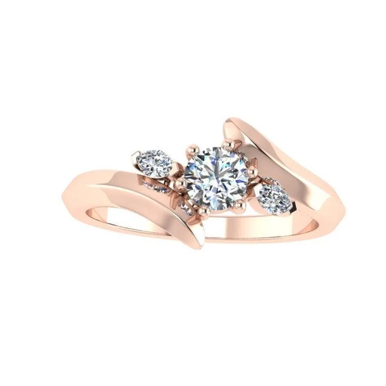 stackable rings for women -Three Stone Engagement Ring 18K Rose Gold