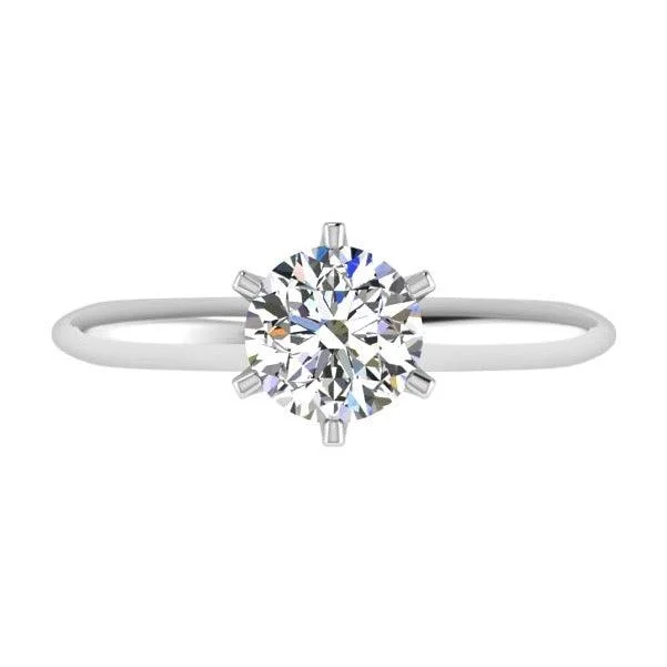 simple gold band for men -6 Prong Round Diamond Solitaire Engagement Ring 18K Gold