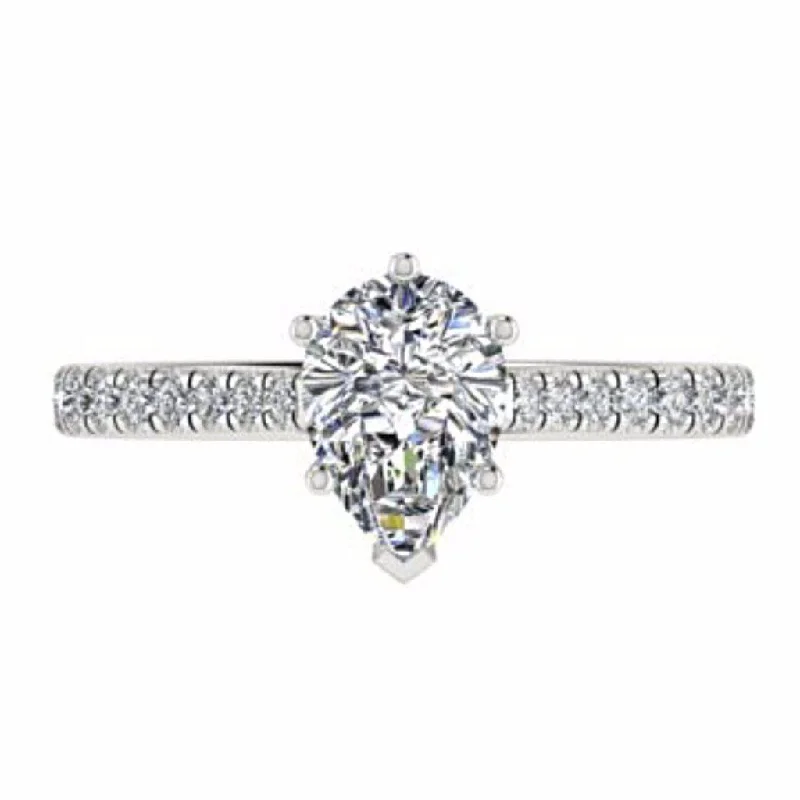 princess cut engagement ring -Pear Diamond Engagement Ring with Side Stones 18K Gold