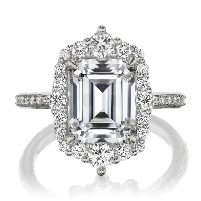 black diamond ring for men -・ADELINE・Emerald Cut Moissanite Center, Diamond Halo (4.15ctw+)