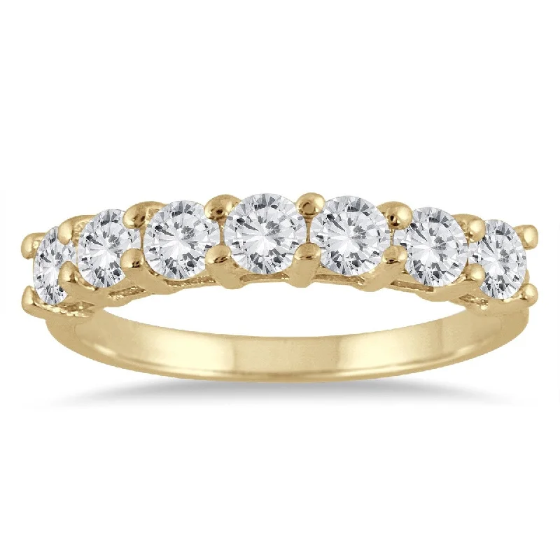 matching couple rings for anniversary -AGS Certified 1 Carat TW Seven Stone Diamond Wedding Band in 14K Yellow Gold (K-L Color, I2-I3 Clarity)