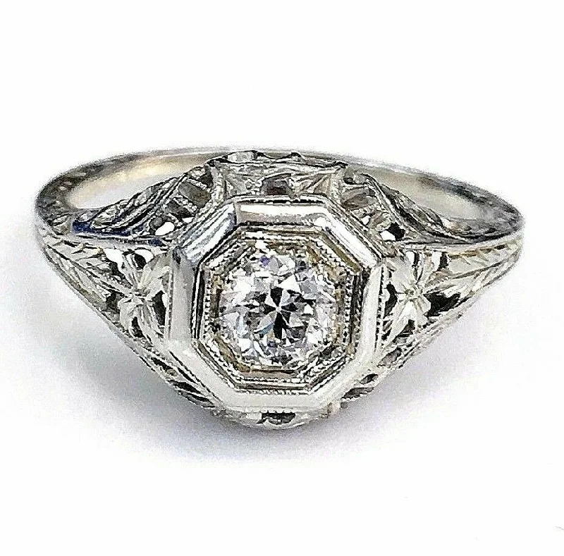 geometric ring for women -Antique Art Deco Diamond Wedding Engagement Ring Circa 1940's 0.25 Carat E SI1