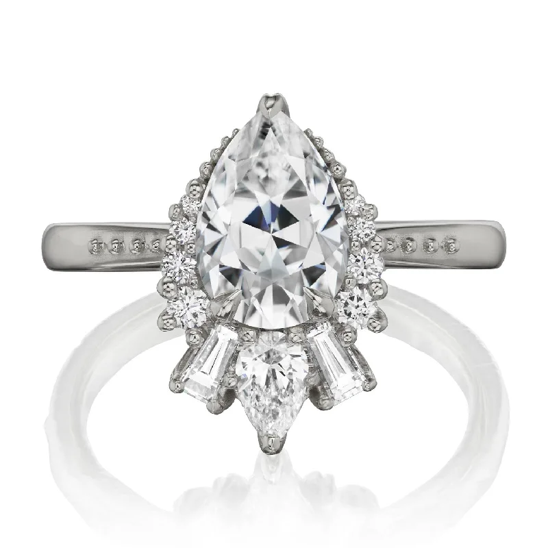 stackable rings for women -・ARTEMIS・Pear Moissanite Center, Diamond Accents (1.81ctw+)