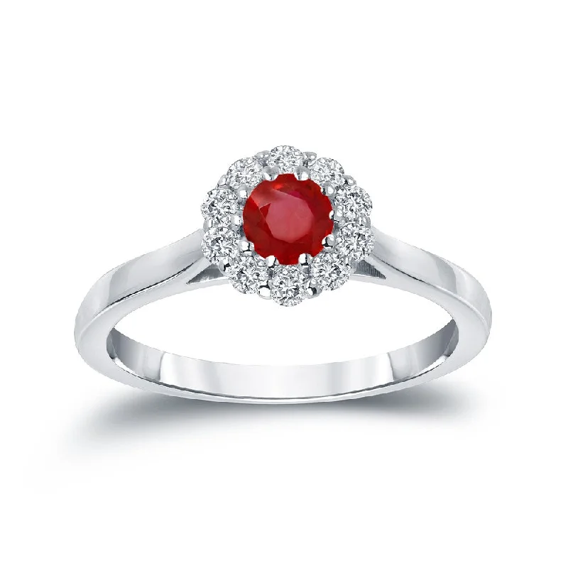 custom birthstone ring for moms -Auriya 1/3ct Red Ruby Gemstone and 1/5ctw Halo Diamond Engagement Ring 14k Gold