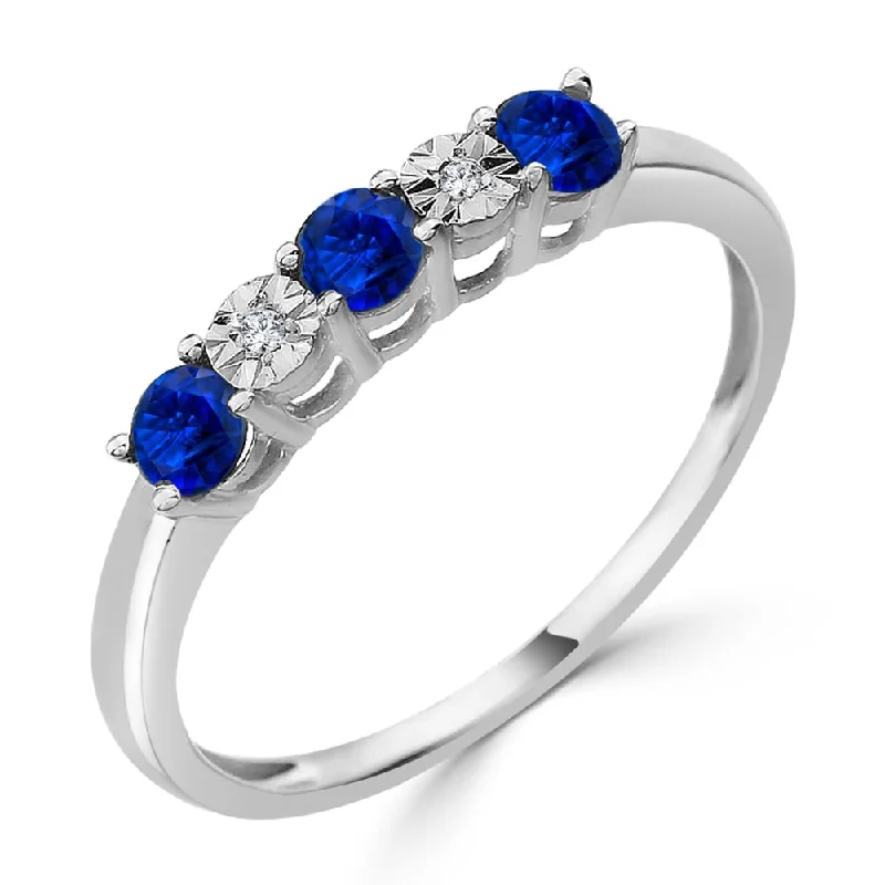 delicate gold ring for layering -Auriya 10k Gold 1/3ctw 5 Stone Blue Sapphire Gem and Diamond Wedding Band