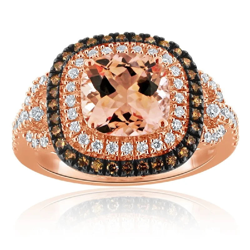 antique engagement ring for women -Auriya 10k Two-Tone Gold Cushion-Cut 2ct Morganite and 5/8ct TDW Diamond Halo Engagement Ring