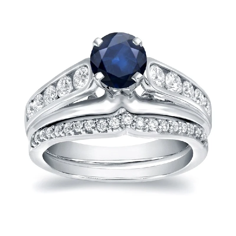 luxury diamond ring for special occasions -Auriya 14k Gold 1/2ct Blue Sapphire and 4/5ctw Diamond Engagement Ring Set 14k White Gold