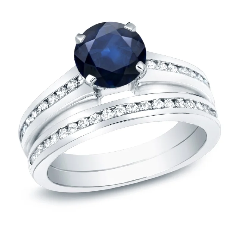 halo diamond ring for women -Auriya 14k Gold 1ct Blue Sapphire and 1ct TDW Round Diamonds Engagement Ring (H-I, SI1-SI2)