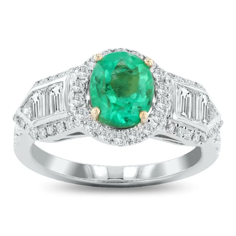 crystal ring for women -Auriya 14k Two-Tone Gold 1 1/2ct Emerald and 1 1/6 ct TDW Diamond Ring