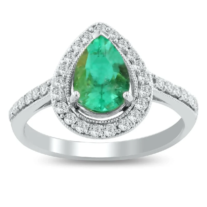 promise ring for girlfriend -Auriya 14k White Gold 1 1/5ct Emerald and 1/3ct TDW Diamond Ring