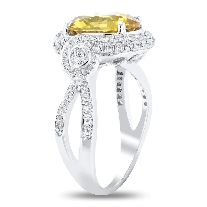 matching wedding bands for couples -Auriya 14k White Gold 3 3/4ct Rare Yellow Sapphire and 3/4ct TDW Diamond Ring