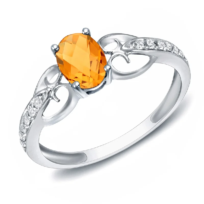 statement cocktail ring for women -Auriya 14k White Gold Citrine and Diamond Fashion Ring (H-I, SI1-SI2)