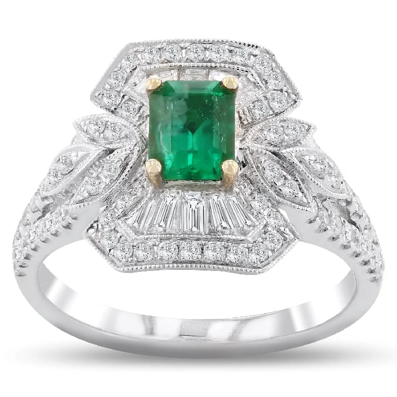 custom birthstone ring for moms -Auriya 18k White Gold 5/8ct Emerald and 3/4ct TDW Diamond Ring