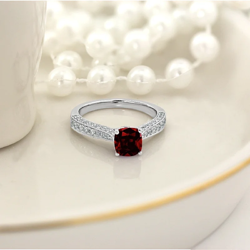 custom birthstone ring for moms -Auriya 1ct Unique Cushion-cut Garnet and Diamond Engagement Ring 3/8ctw 14k Gold