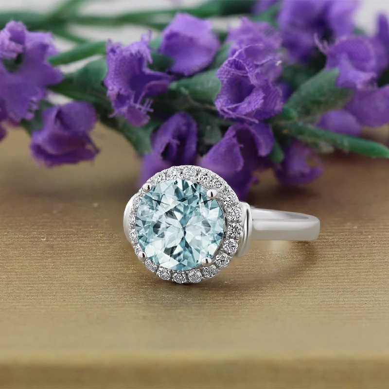 silver promise ring for couples -Auriya 2 1/5ct Round Aquamarine and Halo Diamond Engagement Ring 1/4ctw 14k Gold