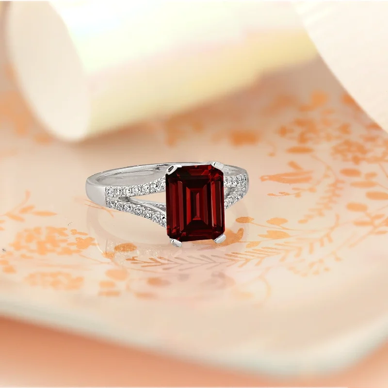 men’s ring with birthstone -Auriya 2 1/8ct Fancy Emerald-cut Garnet Gemstone and Diamond Engagement Ring 1/4ctw 14k Gold