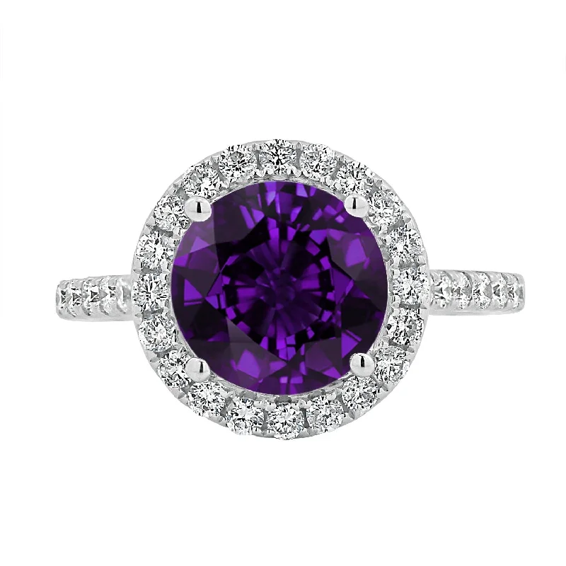 contemporary ring for men -Auriya 2ct Fancy Round Purple Amethyst and Halo Diamond Engagement Ring 5/8ctw 14k Gold