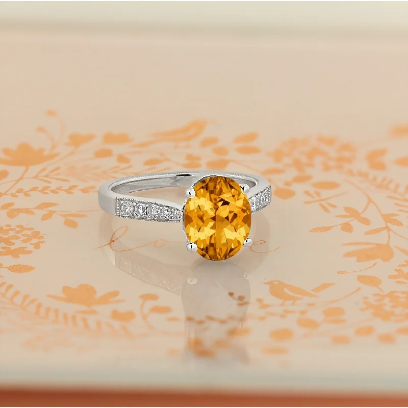 wedding band with diamonds for women -Auriya 3 1/3ct Fancy Oval Citrine and Diamond Engagement Ring 1/4ctw 14k Gold