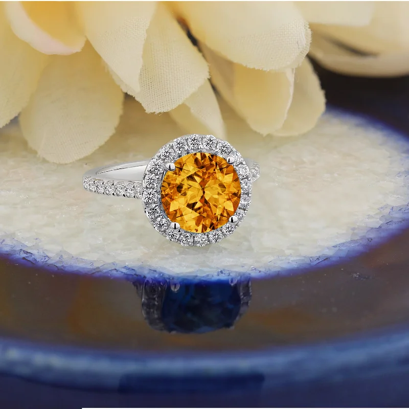 simple gold band for men -Auriya 3 1/3ct Fancy Round Citrine and Halo Diamond Engagement Ring 5/8ctw 14k Gold