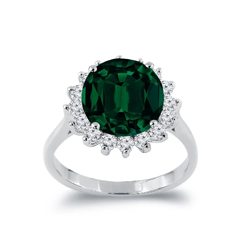 simple engagement ring for women -Auriya 3 1/3ct Round Emerald Sunburst Halo Diamond Ring 5/8ctw 18K Gold