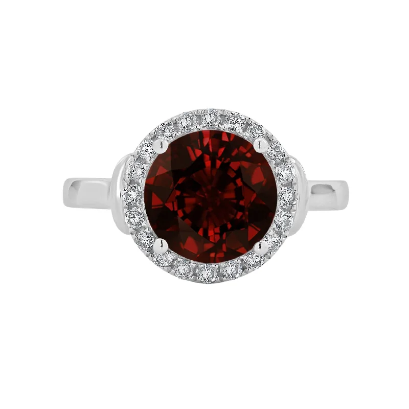 bold statement ring for women -Auriya 3 5/8ct Round Garnet Gemstone and Halo Diamond Engagement Ring 1/4ctw 14k Gold