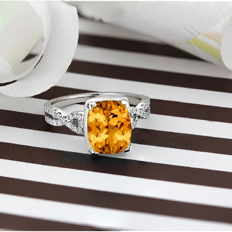 gemstone ring for women -Auriya 3 9/10ct Cushion-cut Citrine Diamond Engagement Ring 1/5ctw 14k Gold