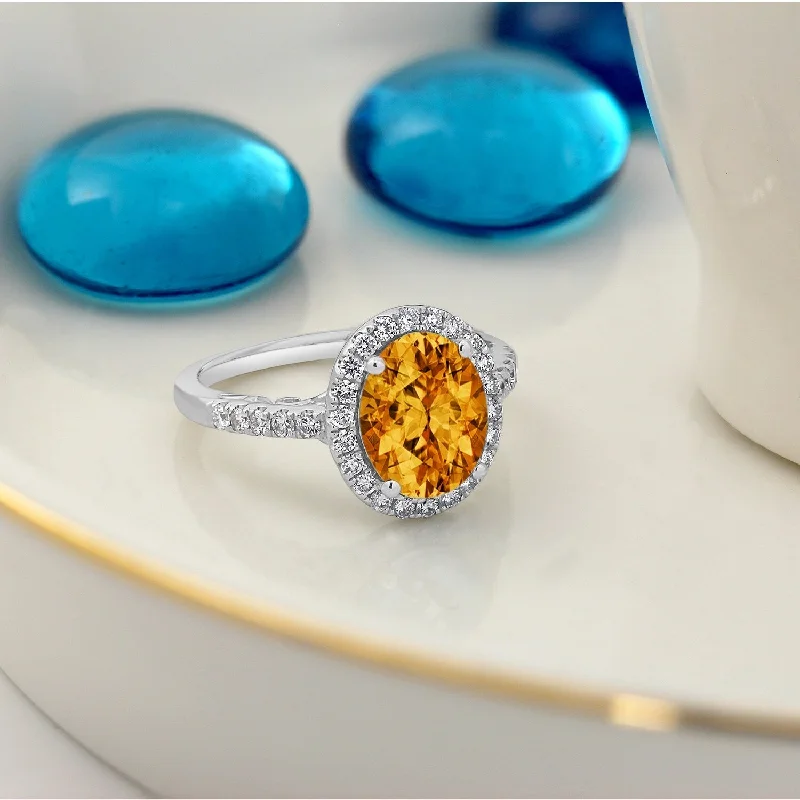 birthstone ring for moms -Auriya 3ct Oval Citrine and Halo Diamond Engagement Ring 3/8ctw 14k Gold