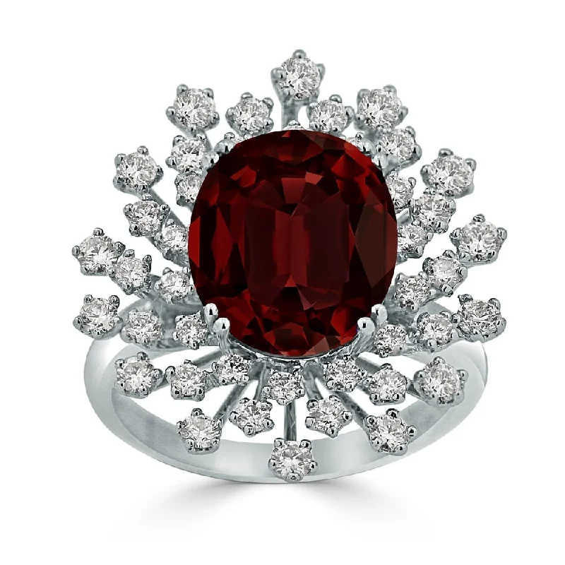 silver band ring for men -Auriya 4 7/8ct Oval-cut Red Garnet and Halo Diamond Ring 1ctw 18K Gold